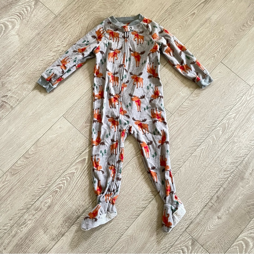 NEW Grey Happy Moose Fleece Footed Onesie Size 3T